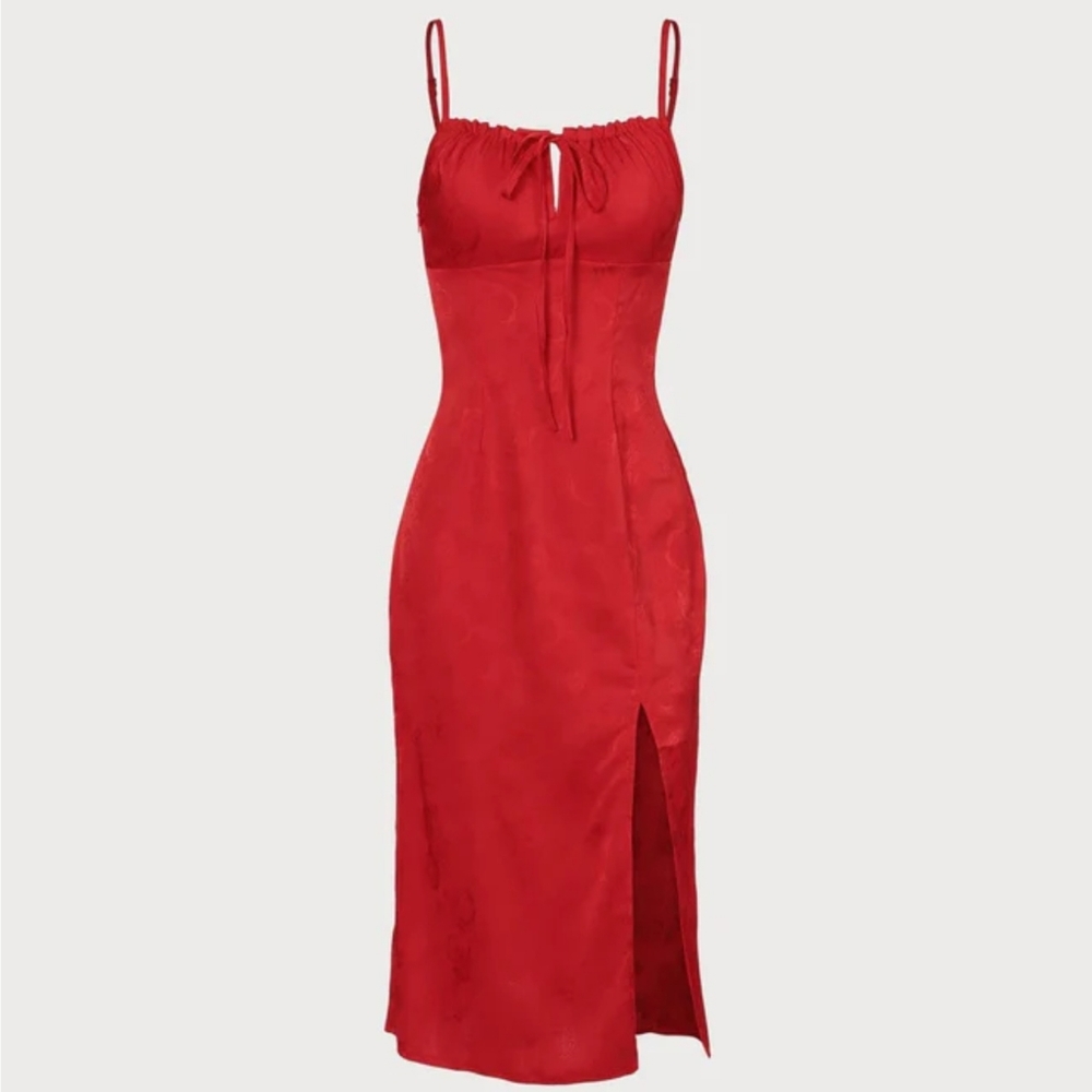Red Midi Dress with Slit